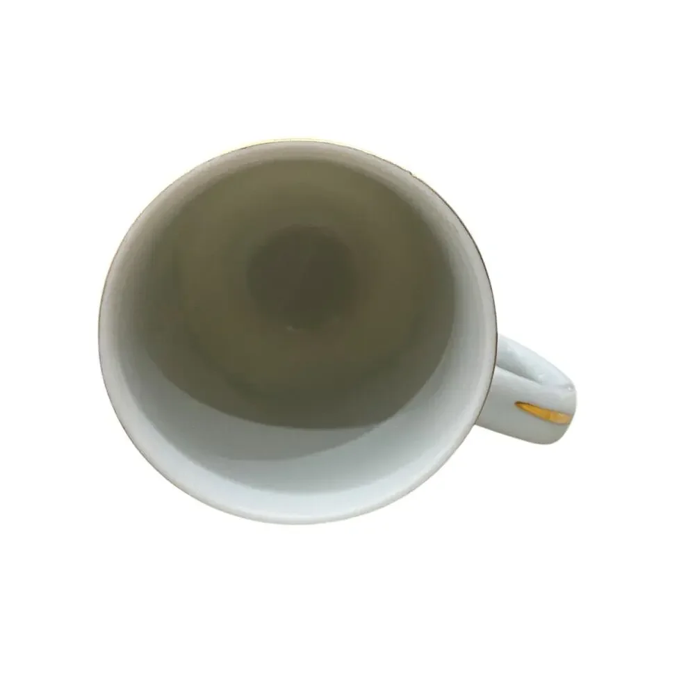 Funny 1970s Shamrock Irish Coffee Mug Lucky Clover White Porcelain Cup Gold Trim